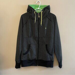 Volcom Black & White Rain Drop Hoodie w Green Lining & High Neck